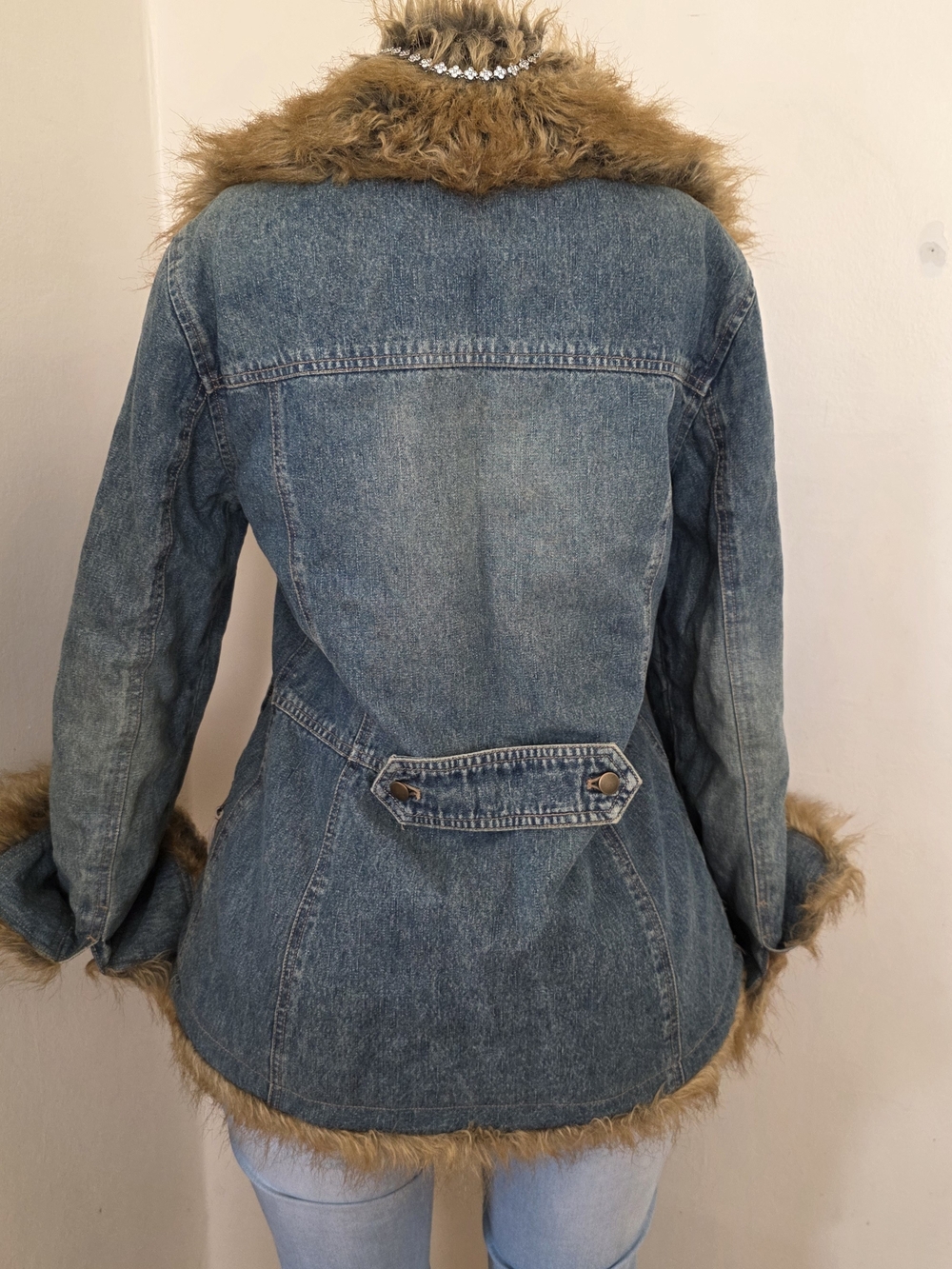 Mixit Denim Jacket with Brown Fur Trim - Picture 3 of 4